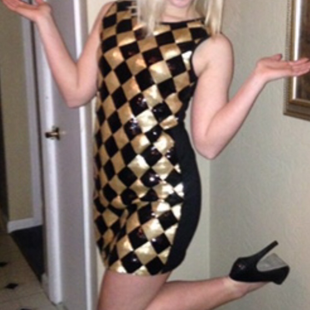 Black & Gold Checkered Dress